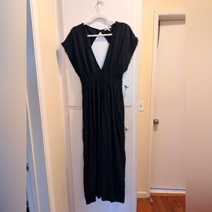 VS Black Plunge Maxi Dress | Boho Resort Cover Up | Deep V Empire Waist | Size L